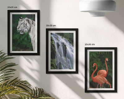 Modern keretezett kép szett Tigris-vízesés és rózsaszín flamingók a természetben