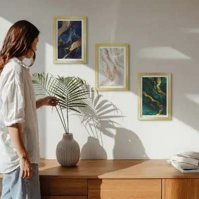 Modern keretezett kép szett absztrakt mintákkal kék és zöld árnyalatokban
