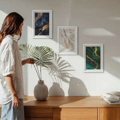 Modern keretezett kép szett absztrakt mintákkal kék és zöld árnyalatokban