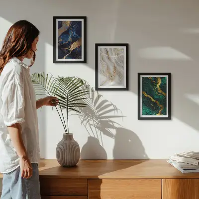 Modern keretezett kép szett absztrakt mintákkal kék és zöld árnyalatokban