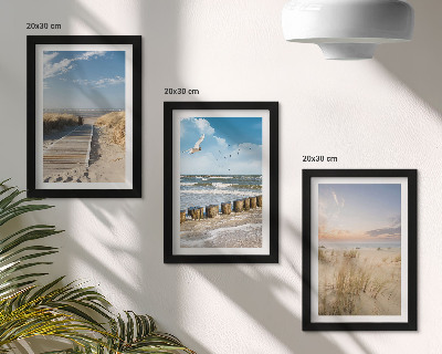 Modern keretezett kép szett Strand homokkal, hullámokkal, éggel és repülő madarakkal