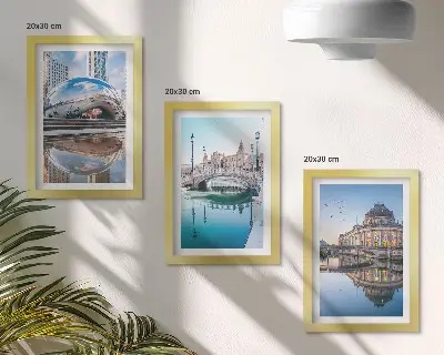 Modern keretezett kép szett városi építészet a víz tükrében