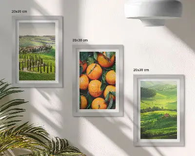 Olasz vidéki táj narancsokkal és természettel keretezett triptichon