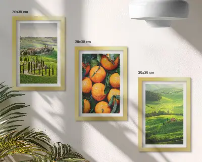 Olasz vidéki táj narancsokkal és természettel keretezett triptichon