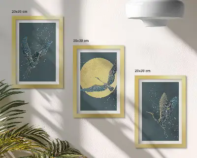 Keretezett triptichon darumadarak repülése a Hold és a csillagok hátterében
