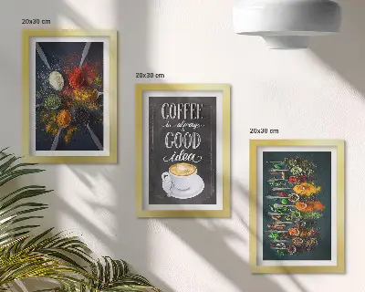Keretezett triptichon fűszerek és kávé konyhai mintával