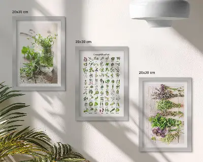Szárított növények triptichon konyhai fűszernövények témájú keretezett kép
