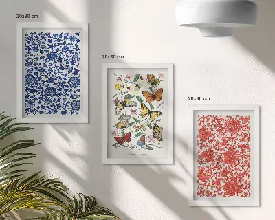 Keretezett triptichon vintage virágok, pillangók és díszek mintával