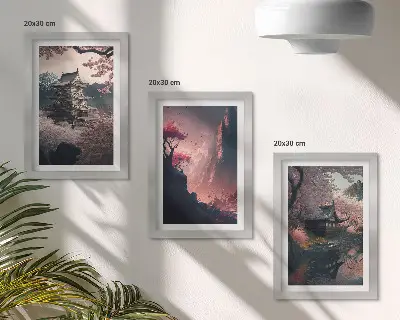 Japán hegyi tájak fantasy tájkép szett modern keretes kivitelben