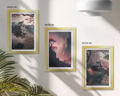Japán hegyi tájak fantasy tájkép szett modern keretes kivitelben