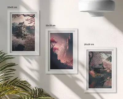 Japán hegyi tájak fantasy tájkép szett modern keretes kivitelben