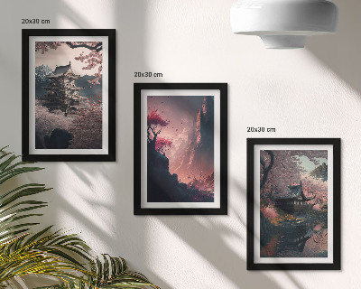 Modern keretezett kép szett Japán hegyi tájak fantasy tájképei