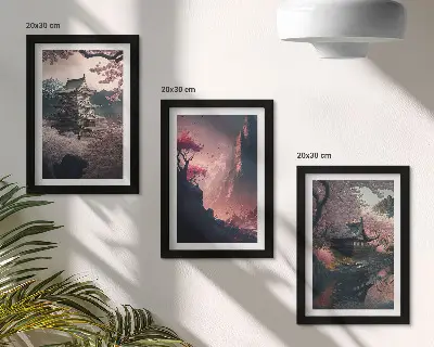 Japán hegyi tájak fantasy tájkép szett modern keretes kivitelben