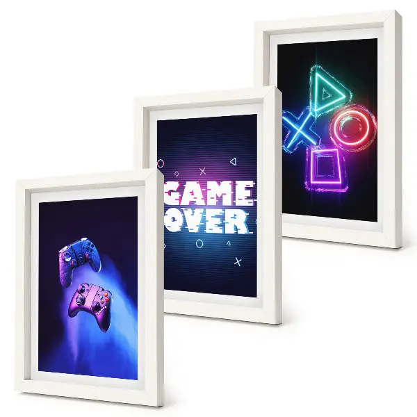 Modern keretezett képszett gamepades dekoráció Game Over ikonokkal