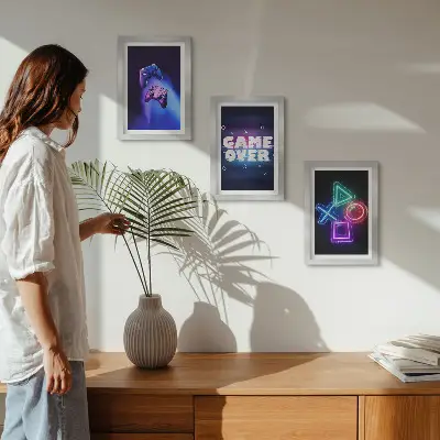 Modern keretezett képszett gamepades dekoráció Game Over ikonokkal