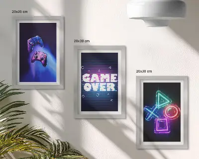 Modern keretezett képszett gamepades dekoráció Game Over ikonokkal