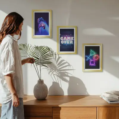 Modern keretezett képszett gamepades dekoráció Game Over ikonokkal