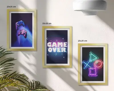 Modern keretezett képszett gamepades dekoráció Game Over ikonokkal