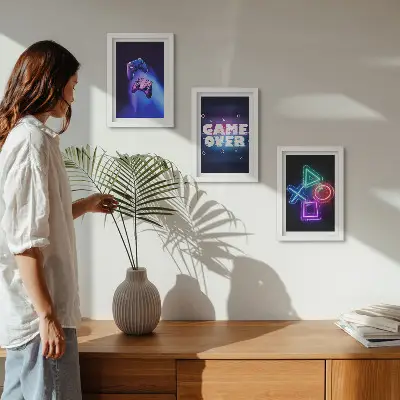 Modern keretezett képszett gamepades dekoráció Game Over ikonokkal