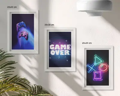 Modern keretezett képszett gamepades dekoráció Game Over ikonokkal