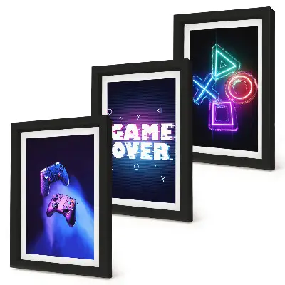 Modern keretezett képszett gamepades dekoráció Game Over ikonokkal