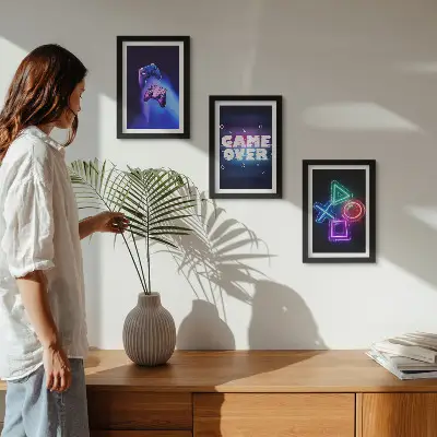 Modern keretezett képszett gamepades dekoráció Game Over ikonokkal