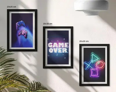 Modern keretezett képszett gamepades dekoráció Game Over ikonokkal