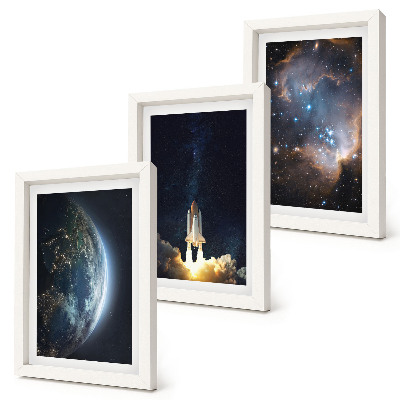 Keretezett triptichon Hely Föld rakéta galaxis ég csillagok