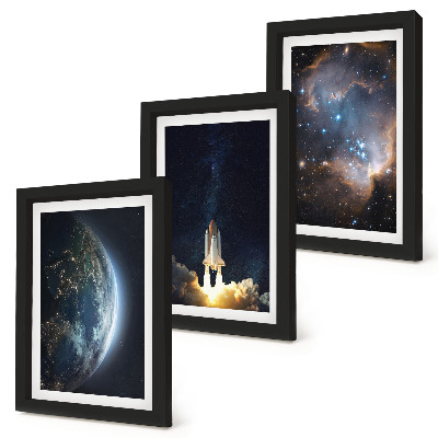 Keretezett triptichon Hely Föld rakéta galaxis ég csillagok