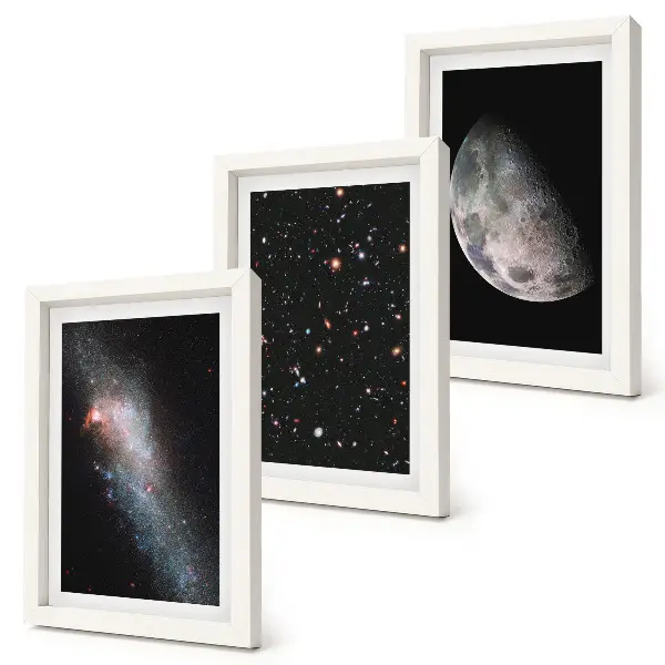 Modern keretezett képszett űrgalaxis csillagokkal és teliholddal
