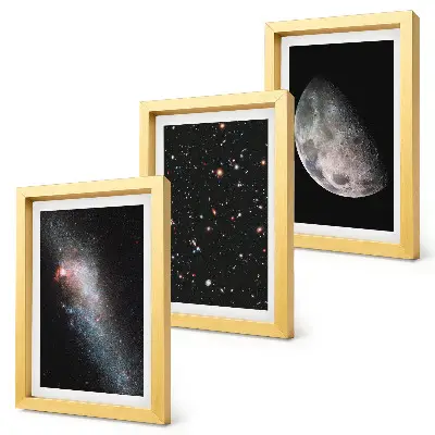 Modern keretezett képszett űrgalaxis csillagokkal és teliholddal