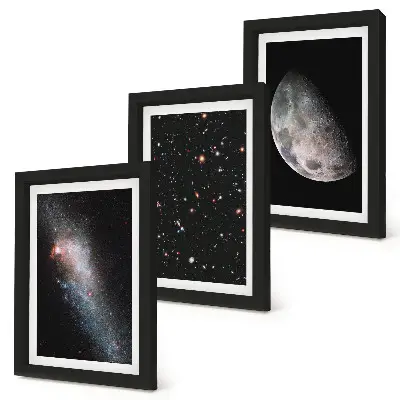 Modern keretezett képszett űrgalaxis csillagokkal és teliholddal