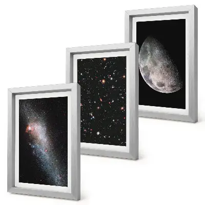 Modern keretezett képszett űrgalaxis csillagokkal és teliholddal