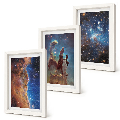 Keretezett triptichon Űrtájképek galaxisokkal és ködökkel