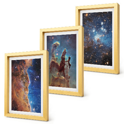 Keretezett triptichon Űrtájképek galaxisokkal és ködökkel
