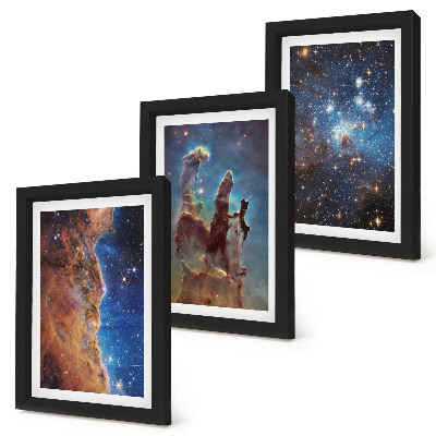 Keretezett triptichon Űrtájképek galaxisokkal és ködökkel