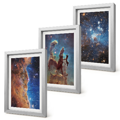 Keretezett triptichon Űrtájképek galaxisokkal és ködökkel
