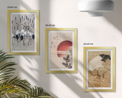 Modern keretezett kép szett Japán daru illusztrációk tájkép japandi