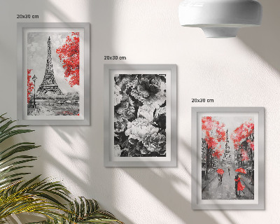Modern keretezett kép szett Eiffel-torony szürke festményei piros díszítéssel