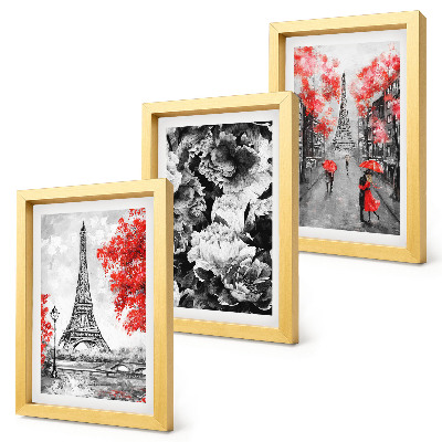 Modern keretezett kép szett Eiffel-torony szürke festményei piros díszítéssel