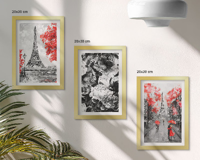 Modern keretezett kép szett Eiffel-torony szürke festményei piros díszítéssel
