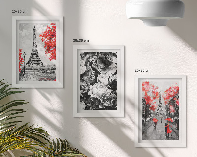 Modern keretezett kép szett Eiffel-torony szürke festményei piros díszítéssel