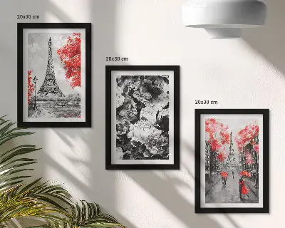 Modern keretezett képszett Eiffel-torony festmény szürke és piros színvilággal