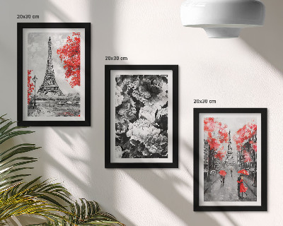Modern keretezett kép szett Eiffel-torony szürke festményei piros díszítéssel