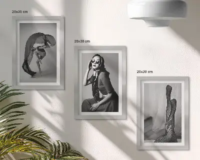 Modern keretezett kép szett stílusos fekete-fehér női portrék elegáns pózokban