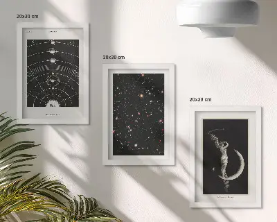 Keretezett triptichon naprendszer és galaxis mintás éjszakai tájkép a Holddal
