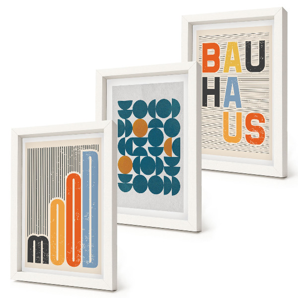 Keretezett triptichon Geometrikus mintás plakátok Bauhaus stílusban