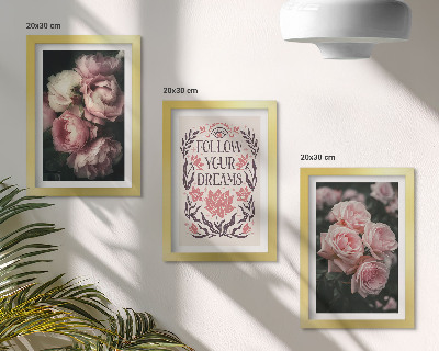 Modern keretezett kép szett Vintage rózsák álmokról szóló felirattal