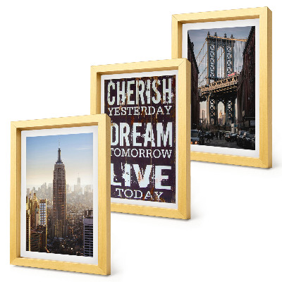 Modern keretezett kép szett New York-i tájképek inspiráló idézettel