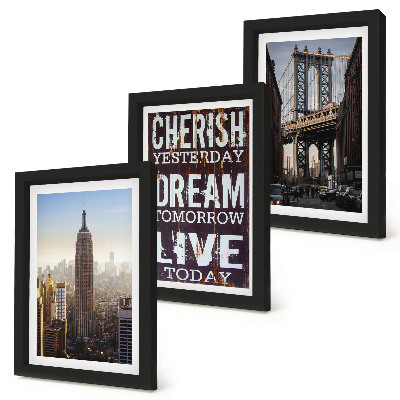 Modern keretezett kép szett New York-i tájképek inspiráló idézettel